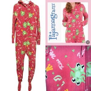Pajamagram Hoodie-Footie Pink Kiss Me Frog Print Onsie Fleece Pajamas SM